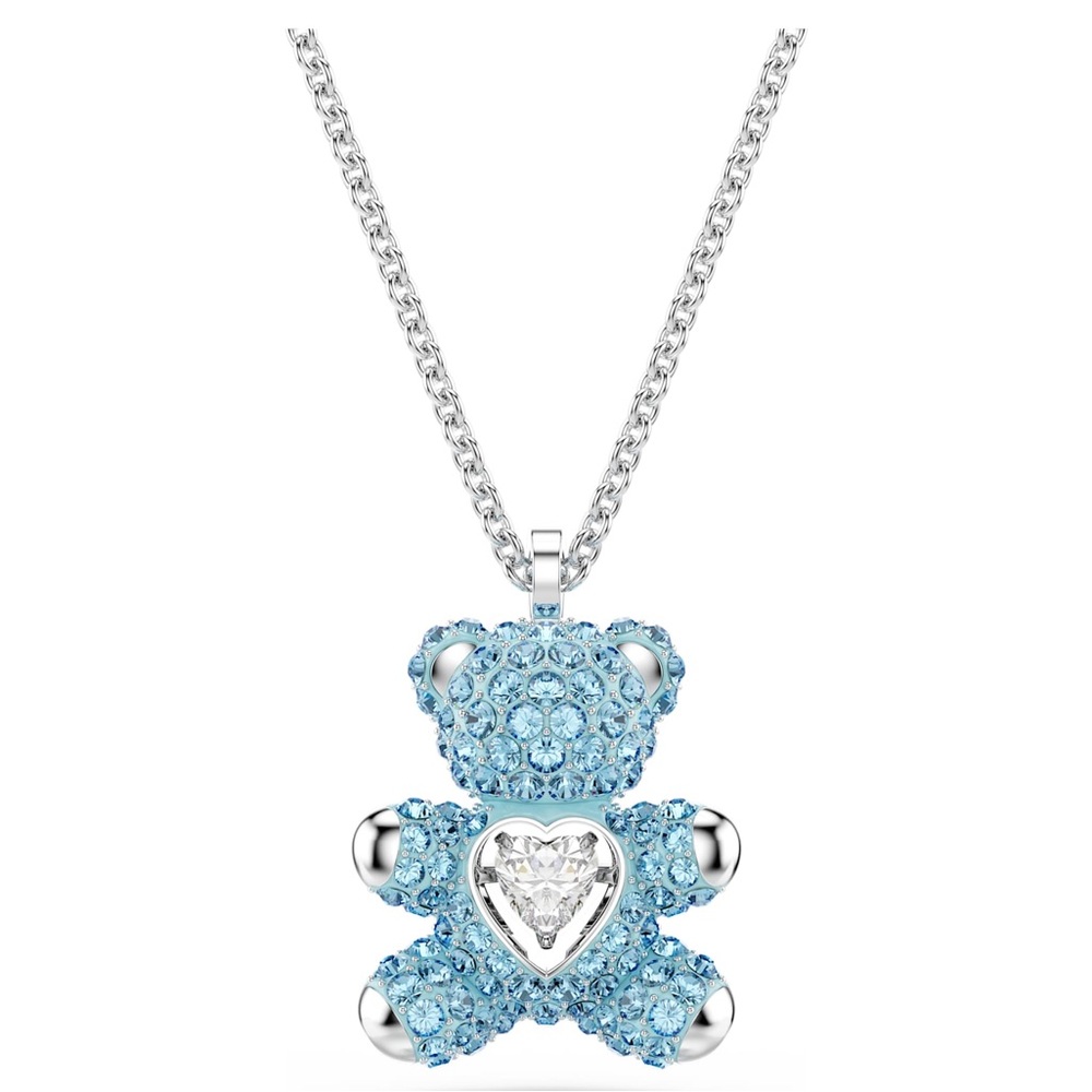 Swarovski Blue Crystal Teddy Bear Pendant Dancing Stone Necklace NIB Retail:$189